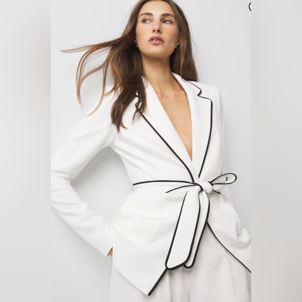 White House Black Market White Blazer Black Piping Relaxed NWT